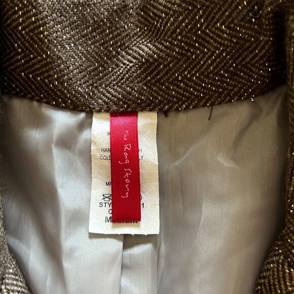 The Rag Story Brown & Metallic Silver Herringbone Tweed Blazer Beaded Appliqué - Picture 5 of 11